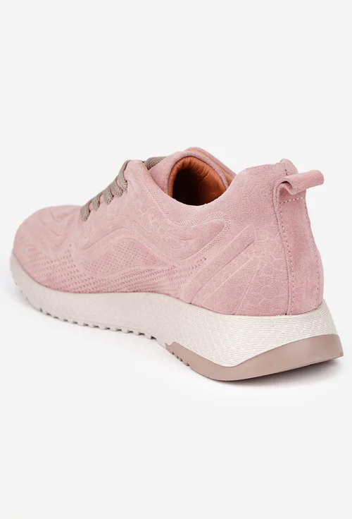 Pantofi dama roz pudra NUR din piele intoarsa cu model