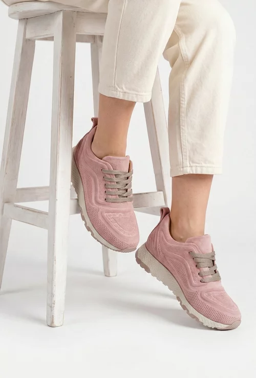 Pantofi dama roz pudra NUR din piele intoarsa cu model