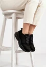 Pantofi dama sport negri din piele intoarsa cu inchidere siret