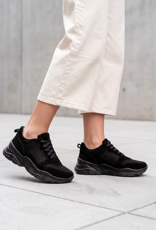 Pantofi dama sport negri din piele intoarsa cu inchidere siret picture - 2