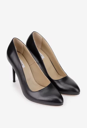 Pantofi dama stiletto negri din piele naturala