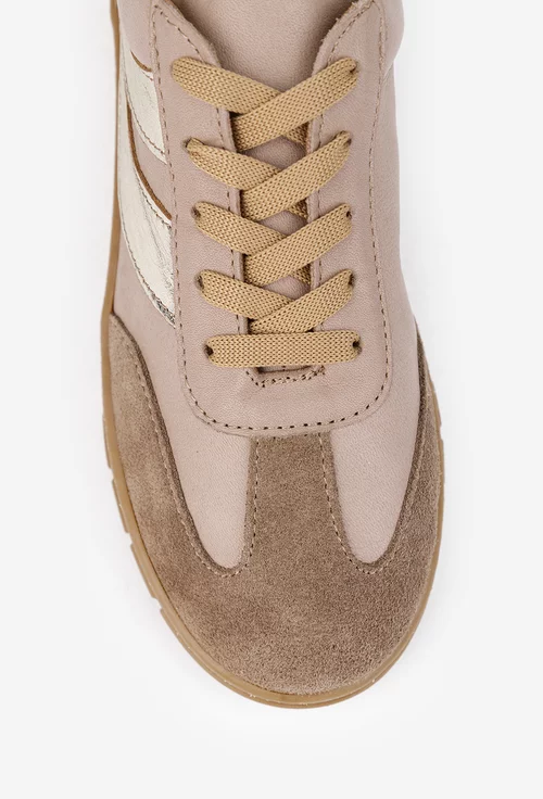 Pantofi dama taupe cu auriu din piele