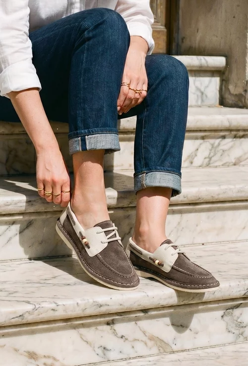 Pantofi dama taupe cu bej din piele picture - 2