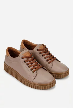 Pantofi dama taupe cu maro din piele naturala