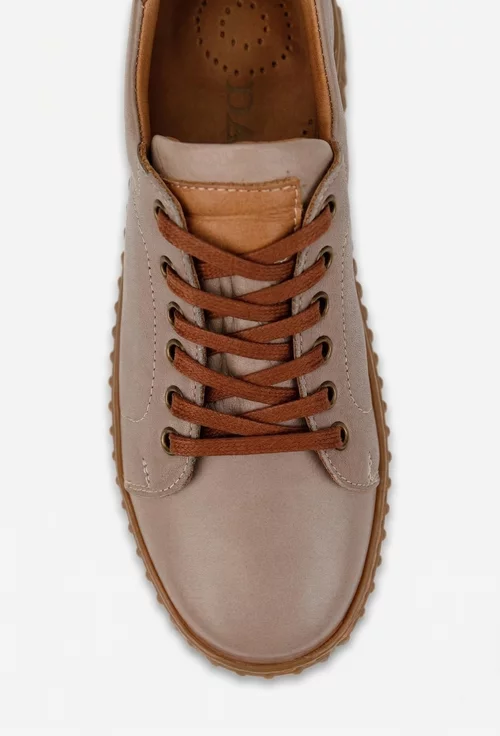 Pantofi dama taupe cu maro din piele naturala