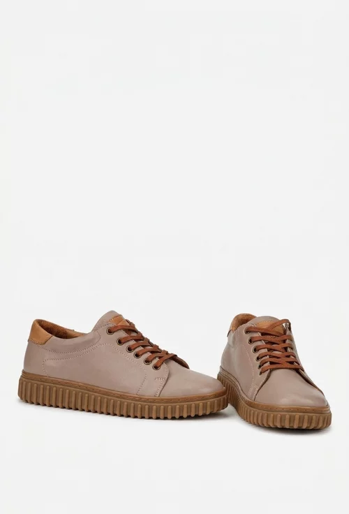 Pantofi dama taupe cu maro din piele naturala