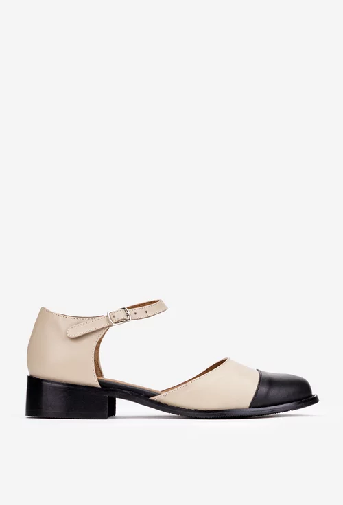 Pantofi dama taupe cu negru din piele naturala