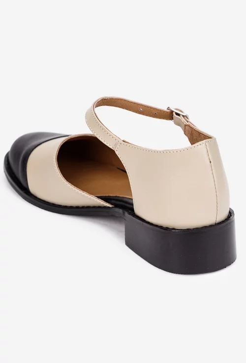 Pantofi dama taupe cu negru din piele naturala