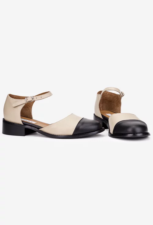 Pantofi dama taupe cu negru din piele naturala