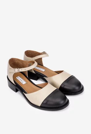 Pantofi dama taupe cu negru din piele naturala