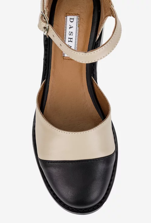 Pantofi dama taupe cu negru din piele naturala