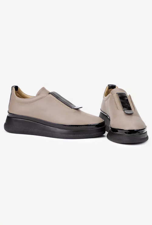 Pantofi dama taupe cu negru din piele naturala