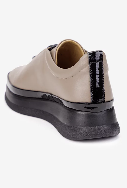 Pantofi dama taupe cu negru din piele naturala