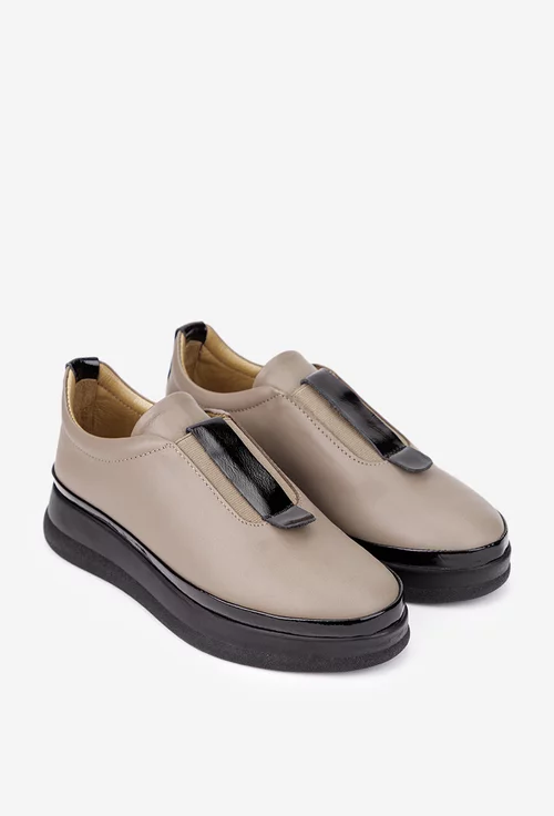 Pantofi dama taupe cu negru din piele naturala