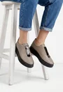 Pantofi dama taupe cu negru din piele naturala