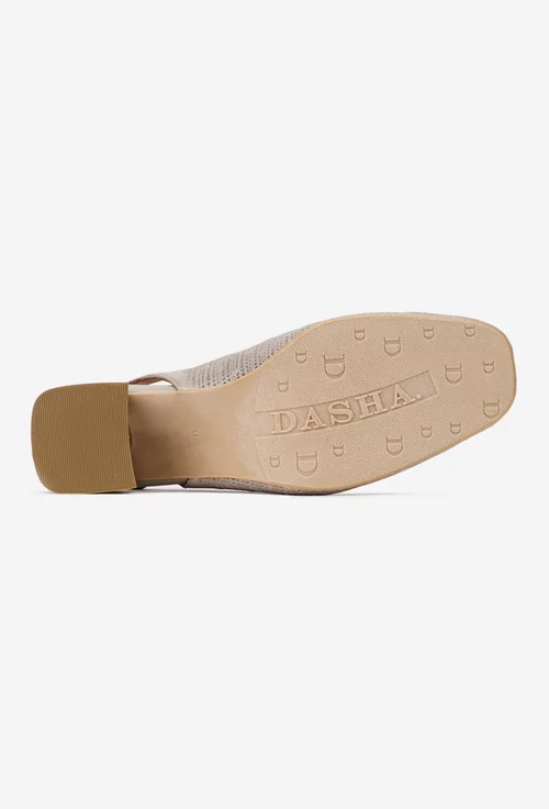 Pantofi dama taupe cu toc din piele naturala