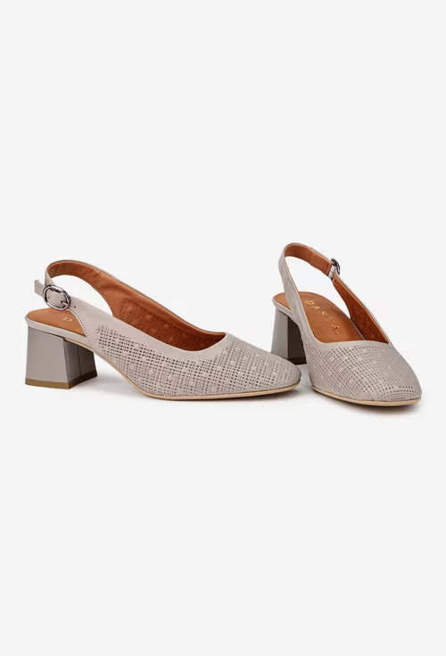 Pantofi dama taupe cu toc din piele naturala