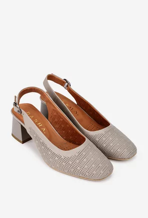 Pantofi dama taupe cu toc din piele naturala