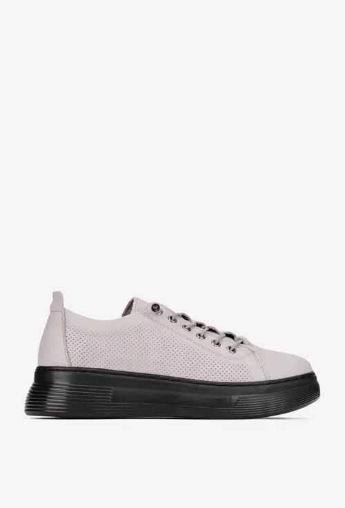 Pantofi dama taupe deschis din piele cu siret elastic