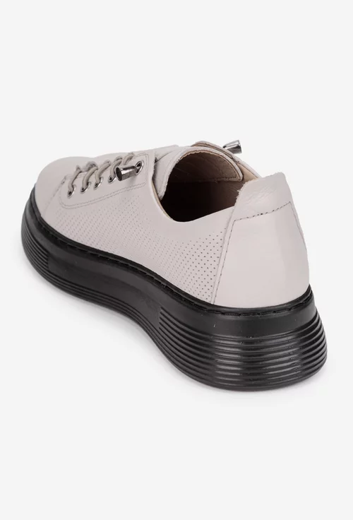 Pantofi dama taupe deschis din piele cu siret elastic