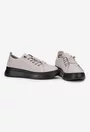 Pantofi dama taupe deschis din piele cu siret elastic
