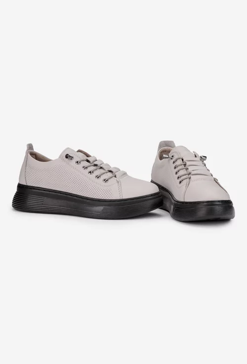Pantofi dama taupe deschis din piele cu siret elastic