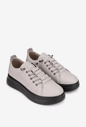 Pantofi dama taupe deschis din piele cu siret elastic
