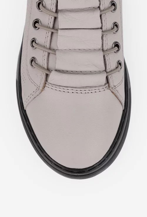 Pantofi dama taupe deschis din piele cu siret elastic