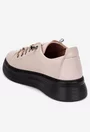 Pantofi dama taupe deschis din piele cu siret elastic