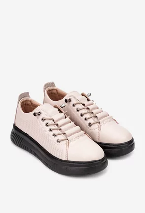 Pantofi dama taupe deschis din piele cu siret elastic