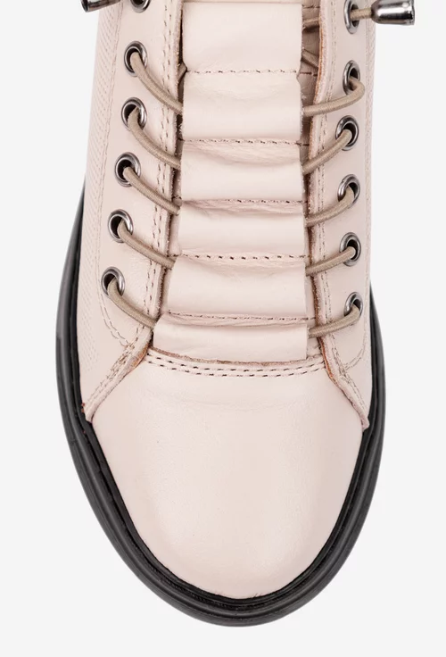 Pantofi dama taupe deschis din piele cu siret elastic