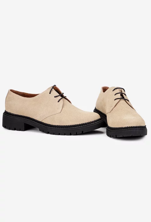 Pantofi dama taupe deschis din piele intoarsa