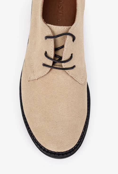 Pantofi dama taupe deschis din piele intoarsa