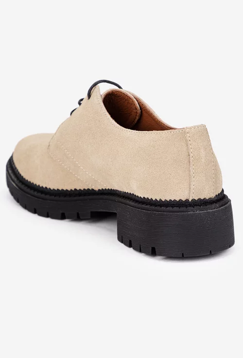 Pantofi dama taupe deschis din piele intoarsa