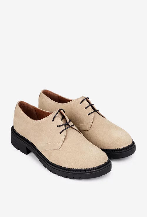 Pantofi dama taupe deschis din piele intoarsa