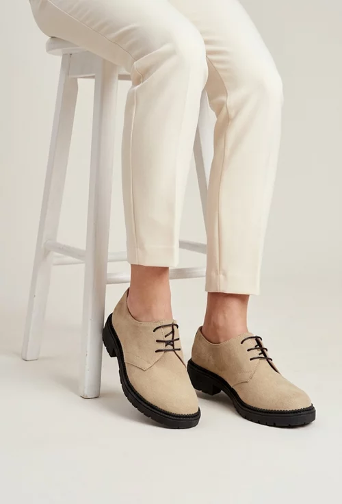 Pantofi dama taupe deschis din piele intoarsa picture - 2