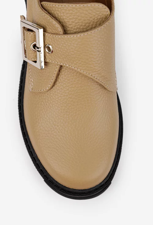 Pantofi dama taupe deschis din piele texturata