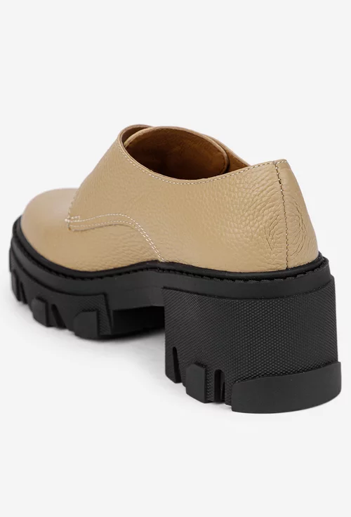 Pantofi dama taupe deschis din piele texturata