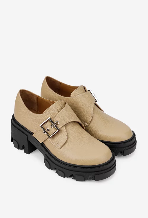 Pantofi dama taupe deschis din piele texturata