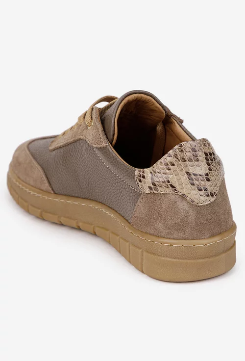 Pantofi dama taupe din mai multe tipuri de piele