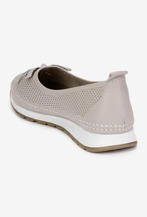 Pantofi dama taupe din piele cu perforatii fine