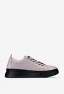 Pantofi dama taupe din piele cu siret elastic si talpa neagra