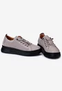 Pantofi dama taupe din piele cu siret elastic si talpa neagra