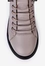 Pantofi dama taupe din piele cu siret elastic si talpa neagra