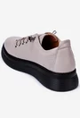 Pantofi dama taupe din piele cu siret elastic si talpa neagra