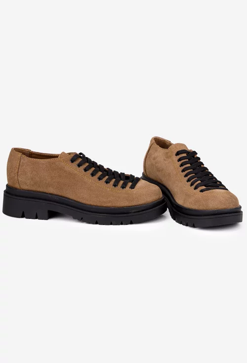 Pantofi dama taupe din piele intoarsa