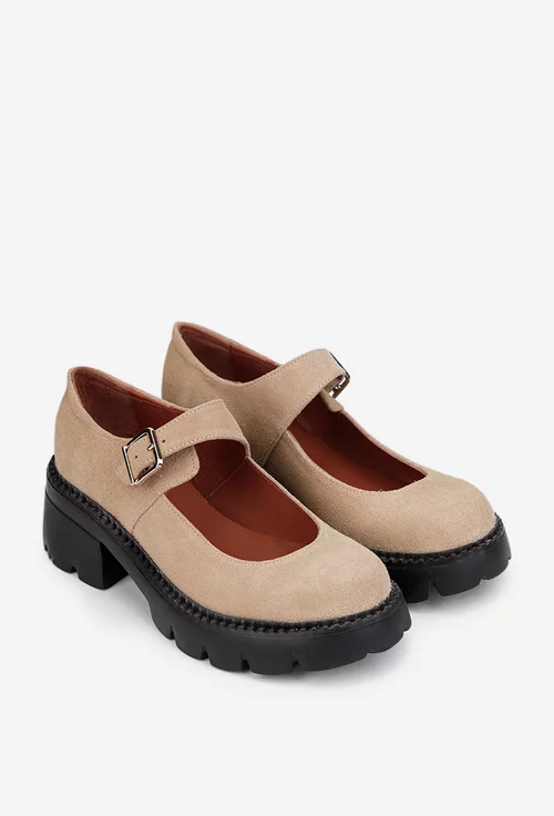 Pantofi dama taupe din piele intoarsa
