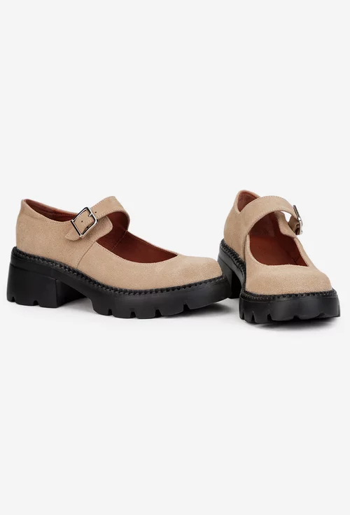 Pantofi dama taupe din piele intoarsa