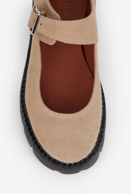 Pantofi dama taupe din piele intoarsa