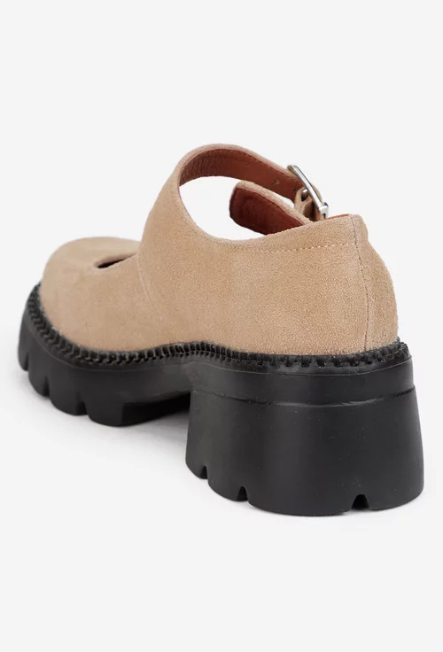 Pantofi dama taupe din piele intoarsa